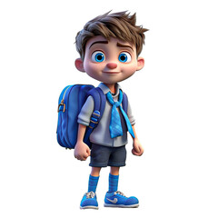 3D cartoon character a cute student boys, Isolated transparent background png, generated with AI
