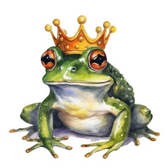 Watercolor Happy Green Frog With A Crown, Generative AI
