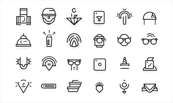 Line icons with editable strokes depicting vision and innovation on a transparent background.