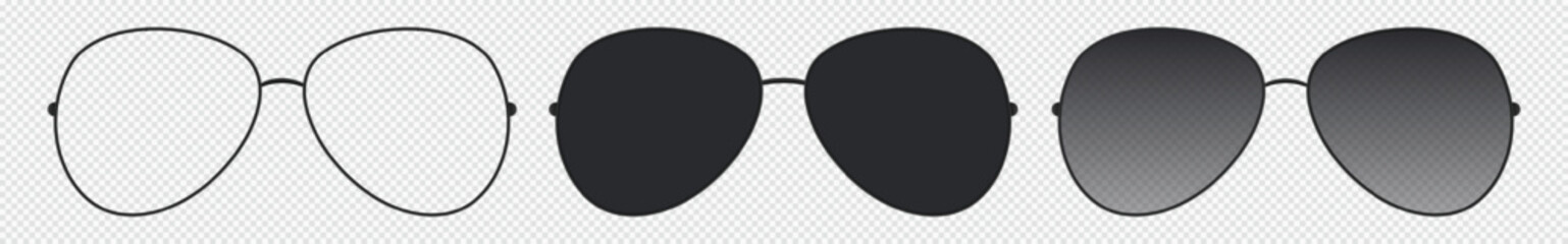 Sunglasses aviators set. Elegant accessories with stylish trendy lenses