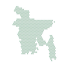 Fototapeta premium Map of the country of Bangladesh with green half moon icons texture on a white background