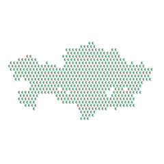 Map of the country of Kazakhstan with green half moon icons texture on a white background