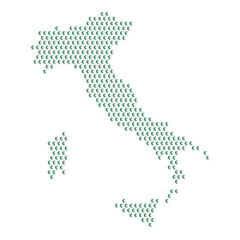 Fototapeta premium Map of the country of Italy with green half moon icons texture on a white background