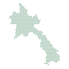 Fototapeta premium Map of the country of Laos with green half moon icons texture on a white background