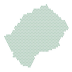 Map of the country of Lesotho with green half moon icons texture on a white background