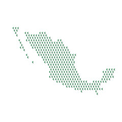 Map of the country of Mexico with green half moon icons texture on a white background