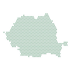 Map of the country of Romania with green half moon icons texture on a white background