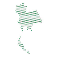 Map of the country of Thailand with green half moon icons texture on a white background