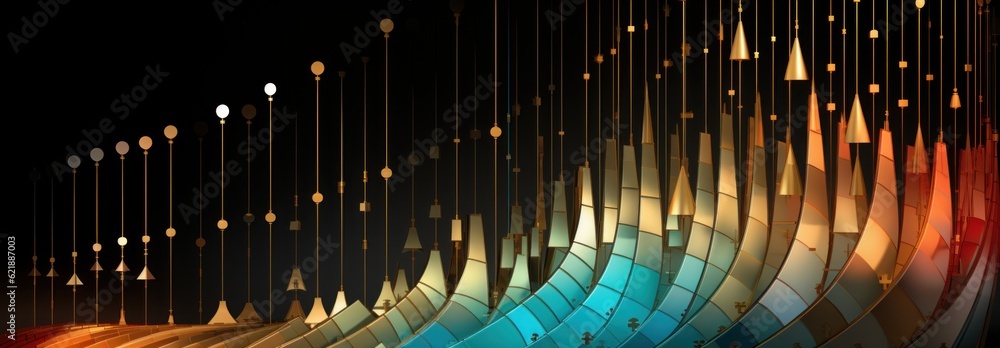 Poster a wall with many different colored lights on it. generative ai image.