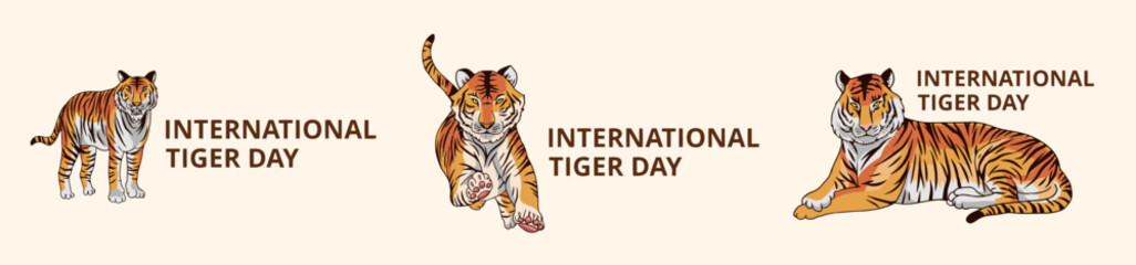 International tiger day vector illustration with tiger animals for salvation efforts and conservation