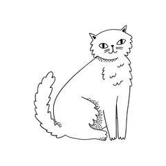 cute sitting cat in doodle style. hand drawn vector illustration
