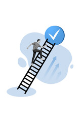 Poster artwork minimal collage of positive excited guy go ladder done finish task financial growth...
