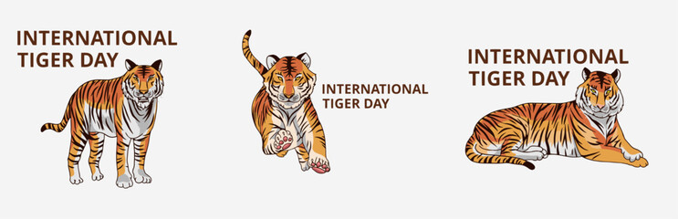 International tiger day vector illustration with tiger animals for salvation efforts and conservation