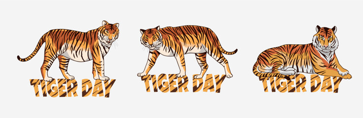 International tiger day vector illustration with tiger animals for salvation efforts and conservation