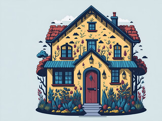 Cartoon vilage house. AI genrated illustration