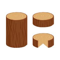 vector with one log and two cuts from a tree. two cuts of a tree with annual rings
