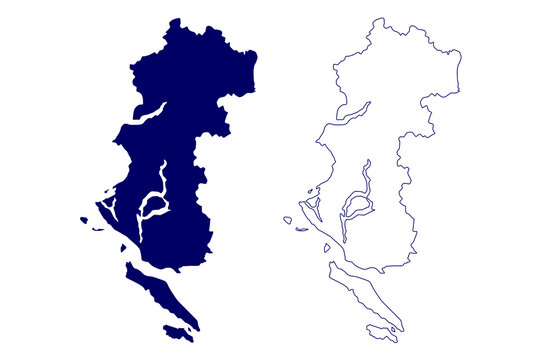 qathet Regional District (Canada, British Columbia or BC Province, North America) map vector illustration, scribble sketch Powell River or qRD map