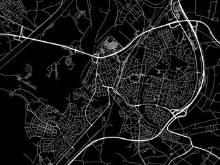 Vector road map of the city of  Roermond in the Netherlands with white roads on a black background.