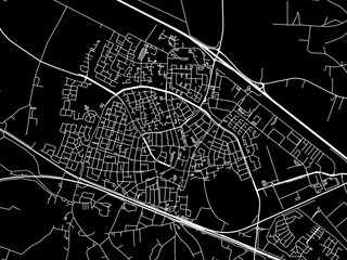 Vector road map of the city of  Zevenaar in the Netherlands with white roads on a black background.