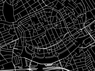 Vector road map of the city of  Groningen Centrum in the Netherlands with white roads on a black background.
