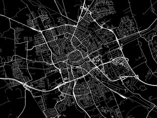 Vector road map of the city of  Groningen in the Netherlands with white roads on a black background. - obrazy, fototapety, plakaty