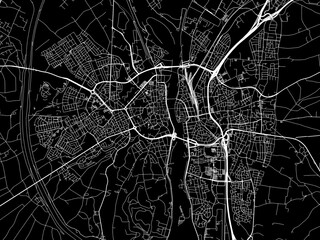 Vector road map of the city of  Maastricht in the Netherlands with white roads on a black background.