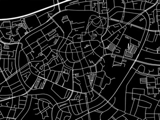 Vector road map of the city of  Breda Centrum in the Netherlands with white roads on a black background.