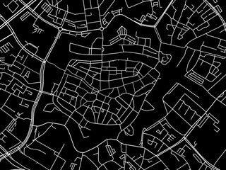Vector road map of the city of  Zwolle Centrum in the Netherlands with white roads on a black background.