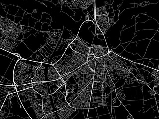 Vector road map of the city of  Nijmegen in the Netherlands with white roads on a black background.