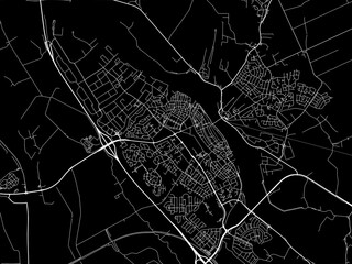 Vector road map of the city of  Kampen in the Netherlands with white roads on a black background.