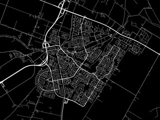 Vector road map of the city of  Purmerend in the Netherlands with white roads on a black background.