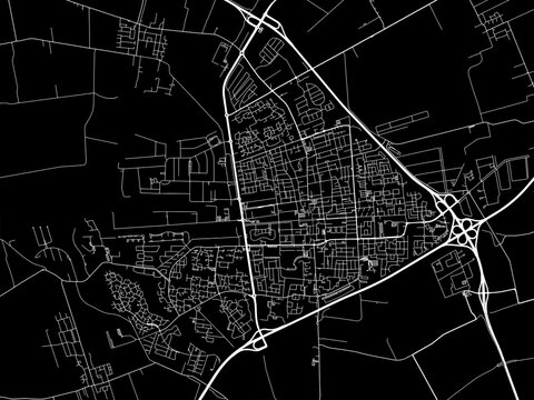 Vector road map of the city of  Drachten in the Netherlands with white roads on a black background.
