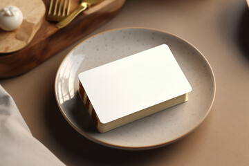 white bussiness card on a plate