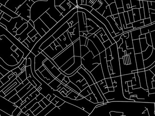 Vector road map of the city of  Gouda Centrum in the Netherlands with white roads on a black background.