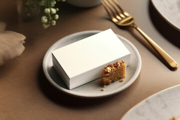 white bussiness card on a plate