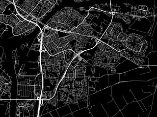 Vector road map of the city of  Dordrecht in the Netherlands with white roads on a black background.