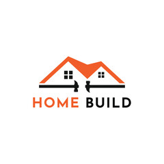 Home Build Logo Design Idea, Renovation Home Logo With Hammer