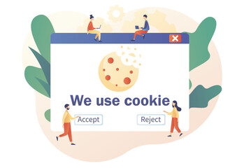 We use cookies policy notification pop up. Confidential Information. Protection of personal information cookie. Modern flat cartoon style. Vector illustration on white background