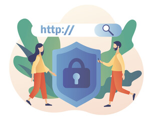 HTTP data web page. Hypertext Transfer Protocol concept. Internet communication protocol. Web browser. Modern flat cartoon style. Vector illustration on white background