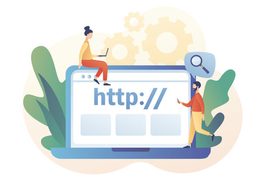 HTTP data web page on laptop screen. Hypertext Transfer Protocol concept. Internet communication protocol. Web browser. Modern flat cartoon style. Vector illustration on white background