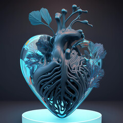 Abstract blue glass heart for art fantastic design