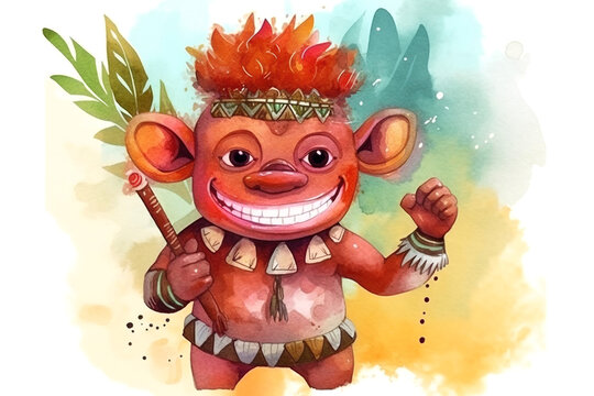 Watercolor cute shango cartoon character, concept of Cartoon style, created with Generative AI technology
