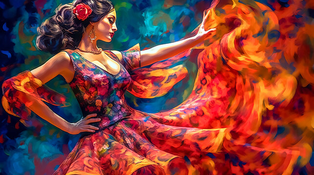 beautiful dancing sensual woman in a red dress, made with Generative AI