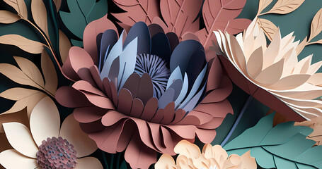 Abstract creative paper cut flowers illustration