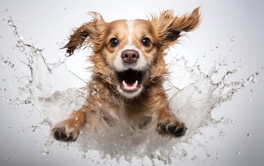 A dog is in the water with its mouth open. AI