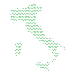 Map of the country of Italy  with green recycle logo icons texture on a white background