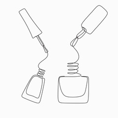 One Line Art Nail Bottle vector. Nail Bar logo. Continuous Gel Polish trendy linear manicure nail care