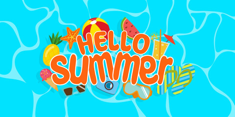 Hello Summer background with beach vibes decoration.summer sales promotion. Website and Poster Promotion