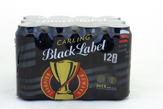 Johannesburg, South Africa - Carling Black Label beer isolated on a clear background with copy space