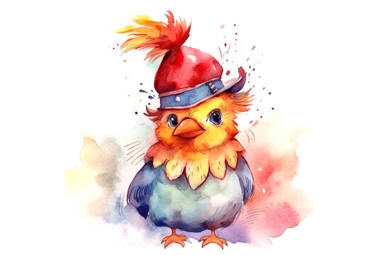Watercolor cute birbal cartoon character, concept of Artistic style, created with Generative AI technology
